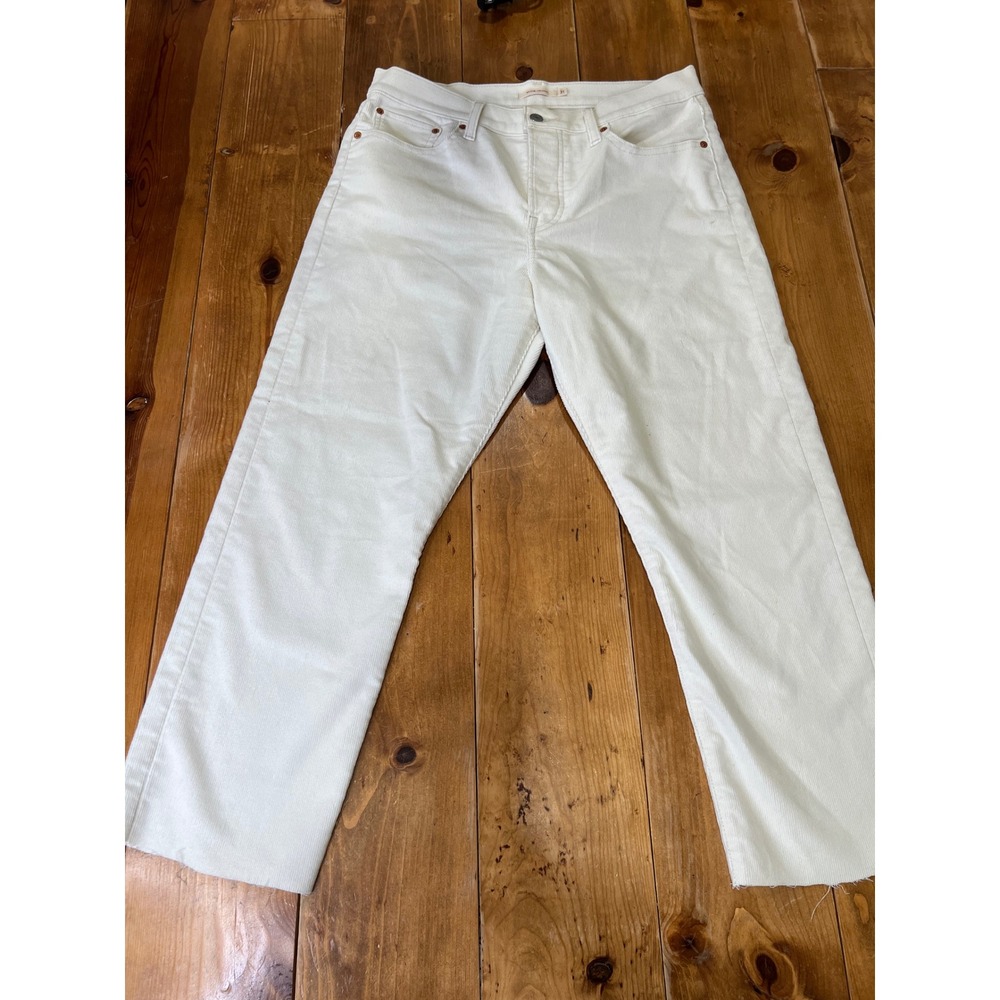 Levis Premium Wedgie Straight Corduroy Pants White 31 Raw Hem High Rise